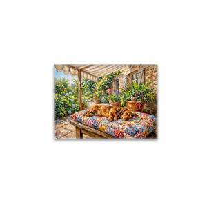 raxxa Glas-Magnet: Dachshund Resting on Patchwork Garden Bench