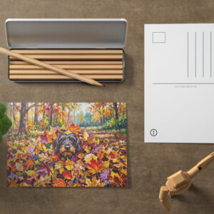 raxxa Postkarte: Dachshund Resting in Colorful Autumn Leaves