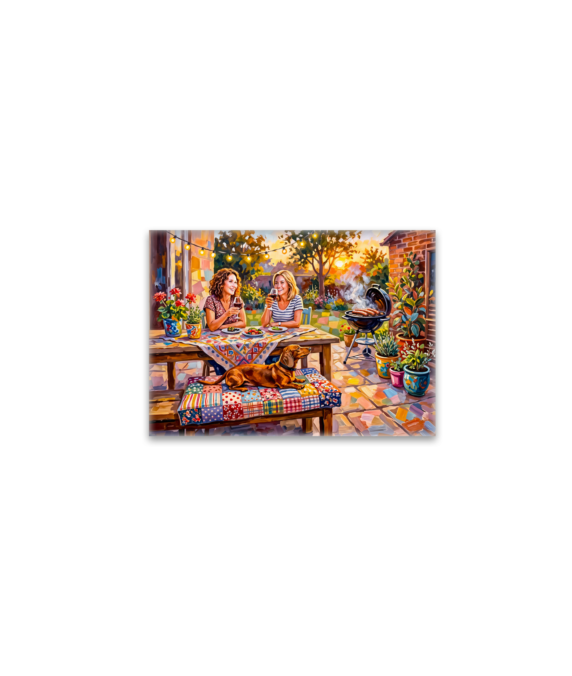 raxxa Glas-Magnet: Dachshund Resting Beside Outdoor Evening Garden Table