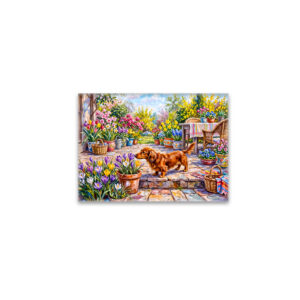 raxxa Glas-Magnet: Dachshund Walking Through Colorful Blooming Spring Garden