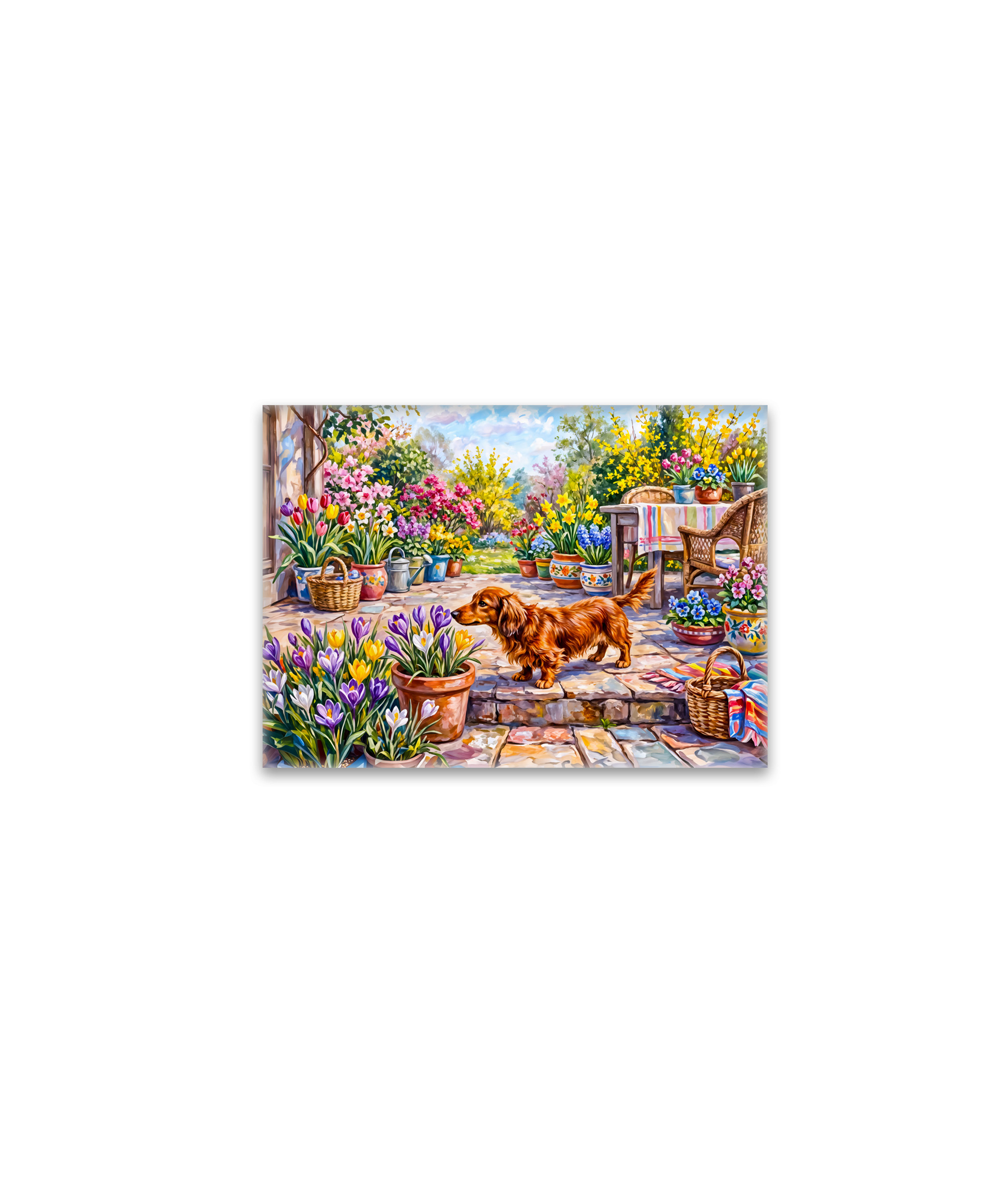 raxxa Glas-Magnet: Dachshund Walking Through Colorful Blooming Spring Garden