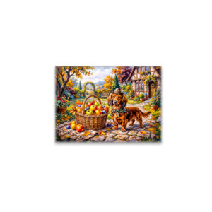 raxxa Glas-Magnet: Dachshund Sitting Beside Apples Pumpkins Autumn Garden