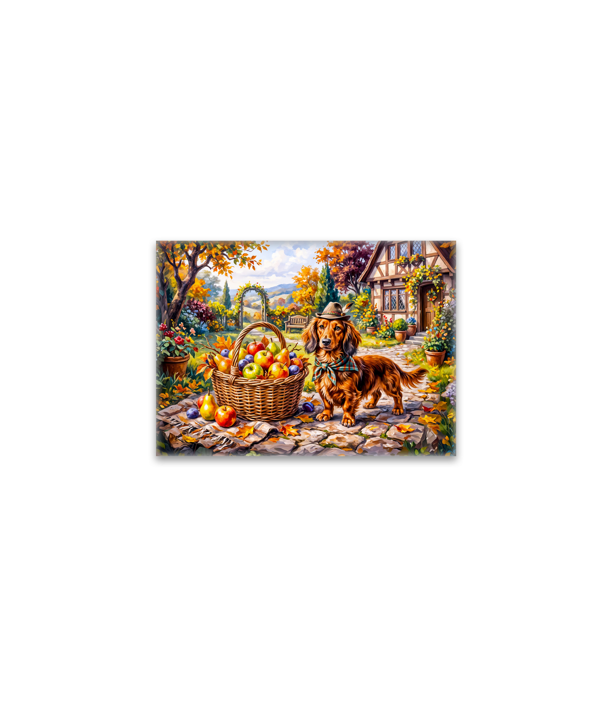 raxxa Glas-Magnet: Dachshund Sitting Beside Apples Pumpkins Autumn Garden