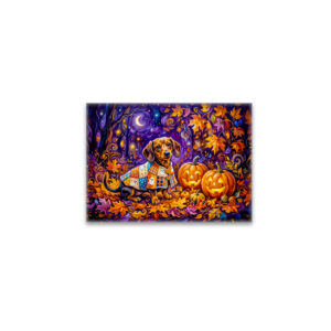 raxxa Glas-Magnet: Dachshund Sitting Among Pumpkins Under Autumn Night Sky