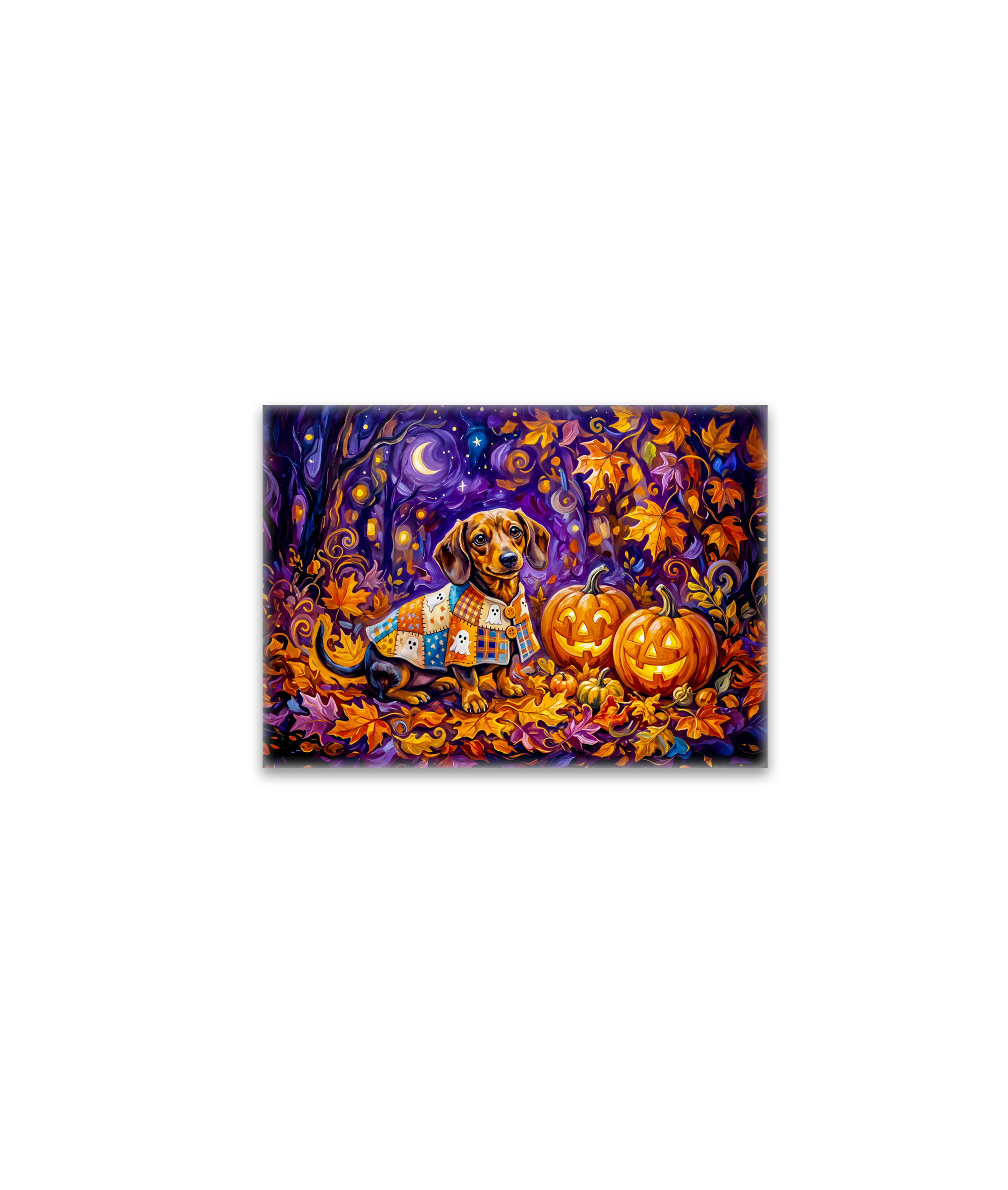 raxxa Glas-Magnet: Dachshund Sitting Among Pumpkins Under Autumn Night Sky