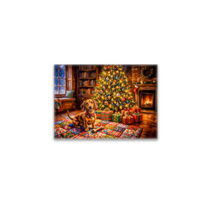 raxxa Glas-Magnet: Dachshund Resting Beside Cozy Christmas Tree Fireplace