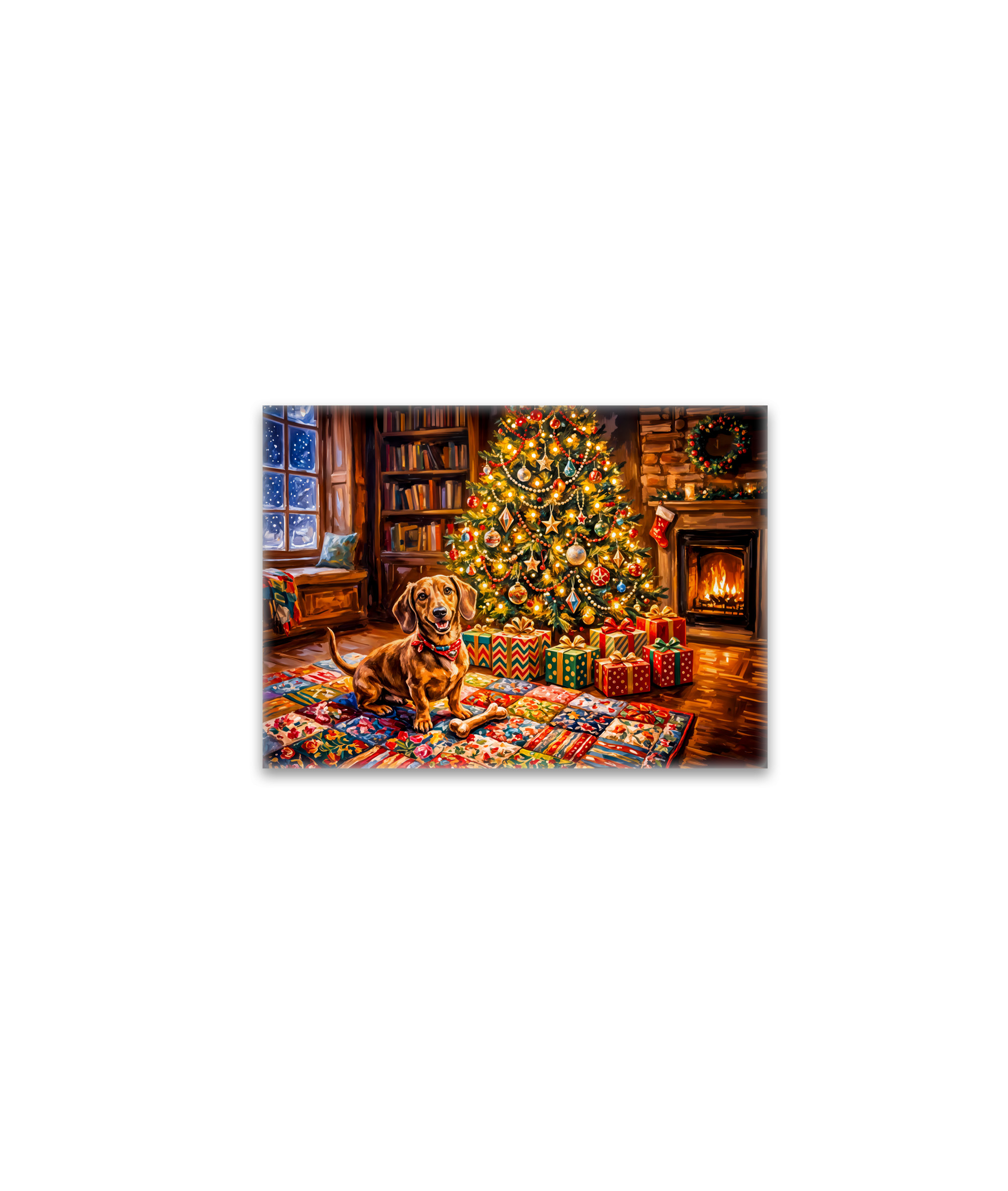 raxxa Glas-Magnet: Dachshund Resting Beside Cozy Christmas Tree Fireplace