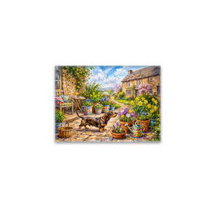 raxxa Glas-Magnet: Dachshund Walking Through Colorful Flower Patio Garden