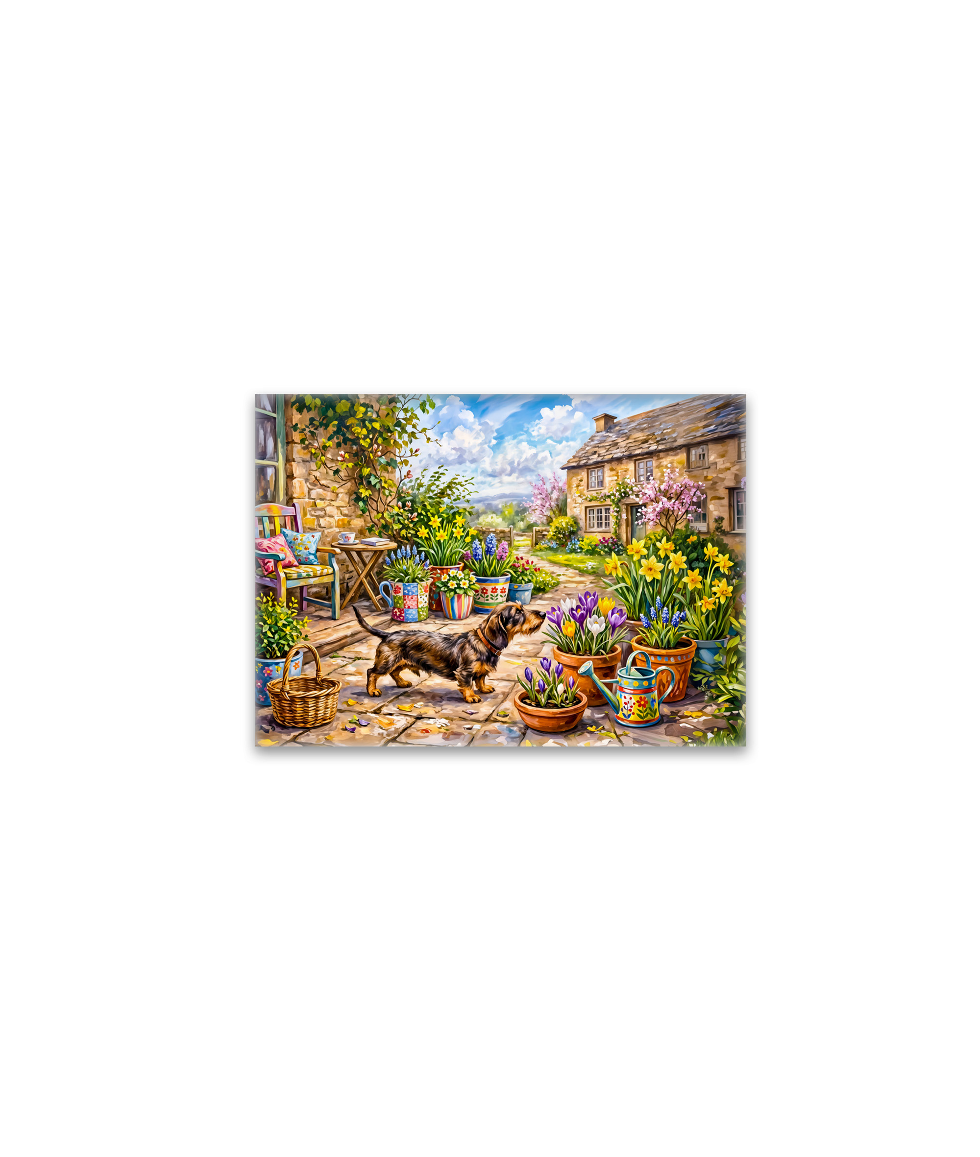 raxxa Glas-Magnet: Dachshund Walking Through Colorful Flower Patio Garden