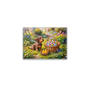 raxxa Glas-Magnet: Dachshund Sitting with Easter Basket in Garden