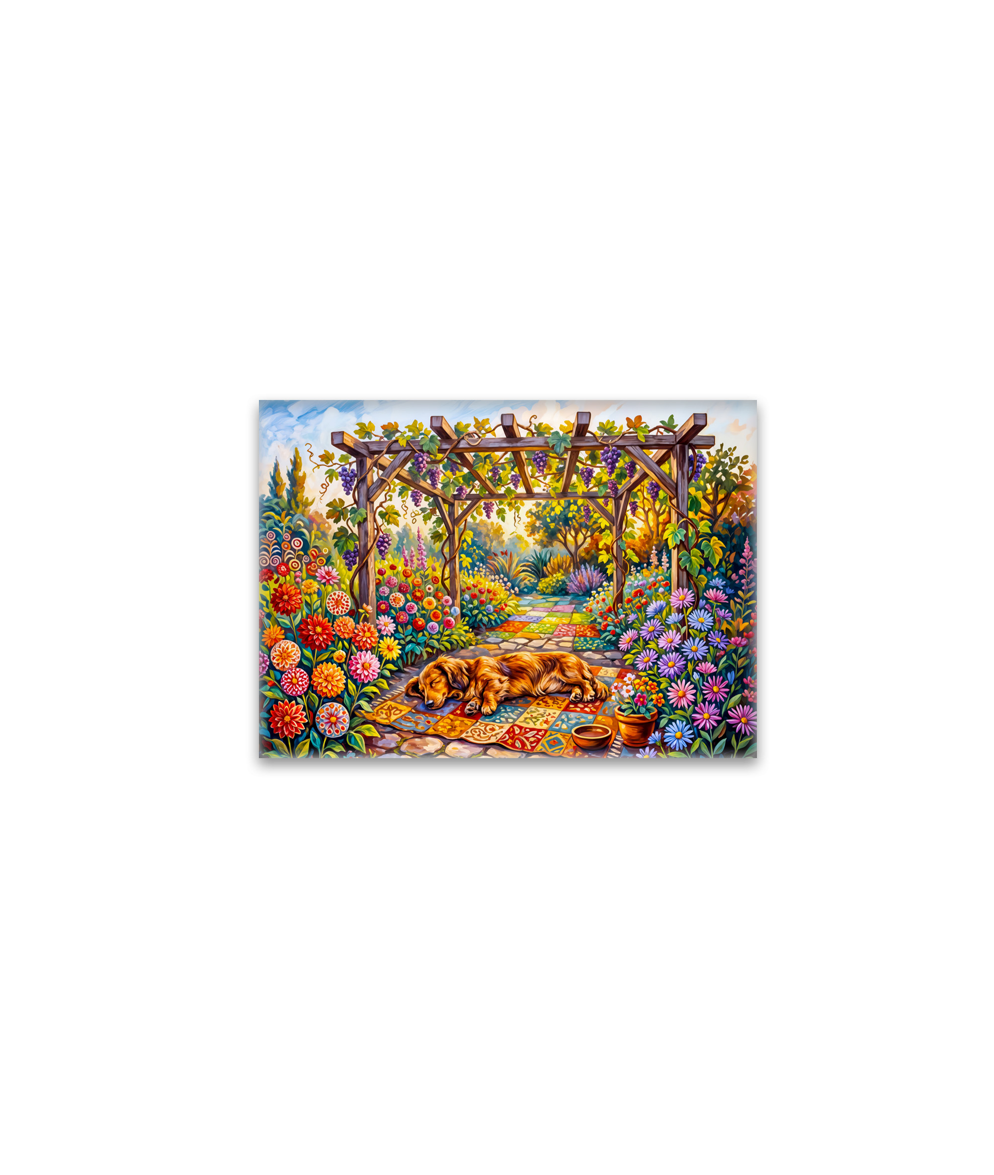 raxxa Glas-Magnet: Dachshund Resting Under Floral Garden Pergola Path