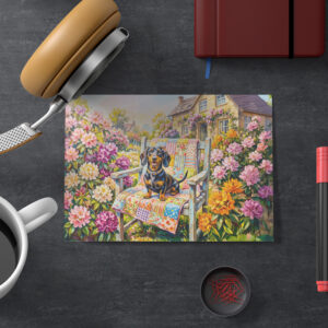 raxxa Postkarte: Dachshund Sitting on Floral Garden Bench Scene