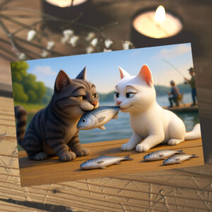 raxxa Postkarte: Ein Fisch für die große Liebe - Katzenliebe