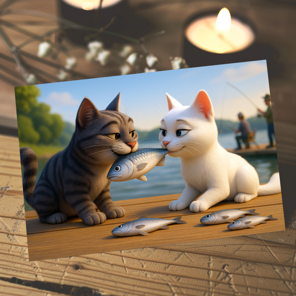 raxxa Postkarte: Ein Fisch für die große Liebe - Katzenliebe