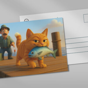raxxa Postkarte: Diebischer Kater und Angler