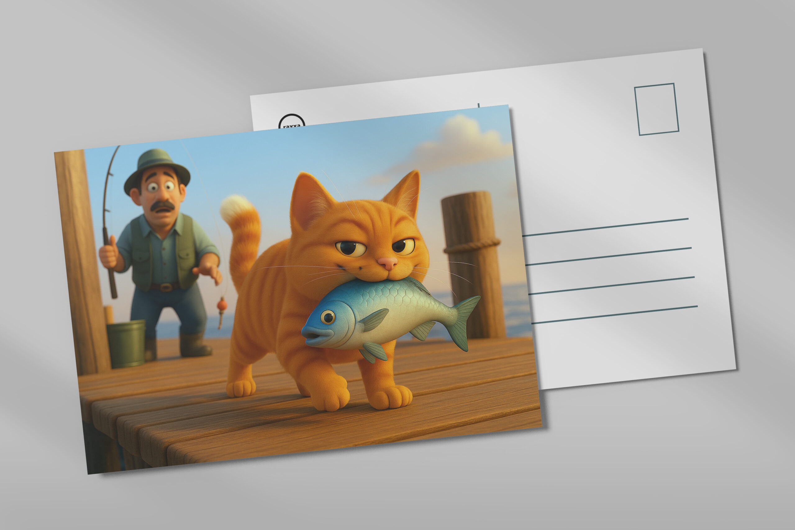 raxxa Postkarte: Diebischer Kater und Angler