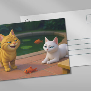 raxxa Postkarte: Ein Kater bringt seiner Auserwählten ein Geschenk. Sie ist nicht amüsiert