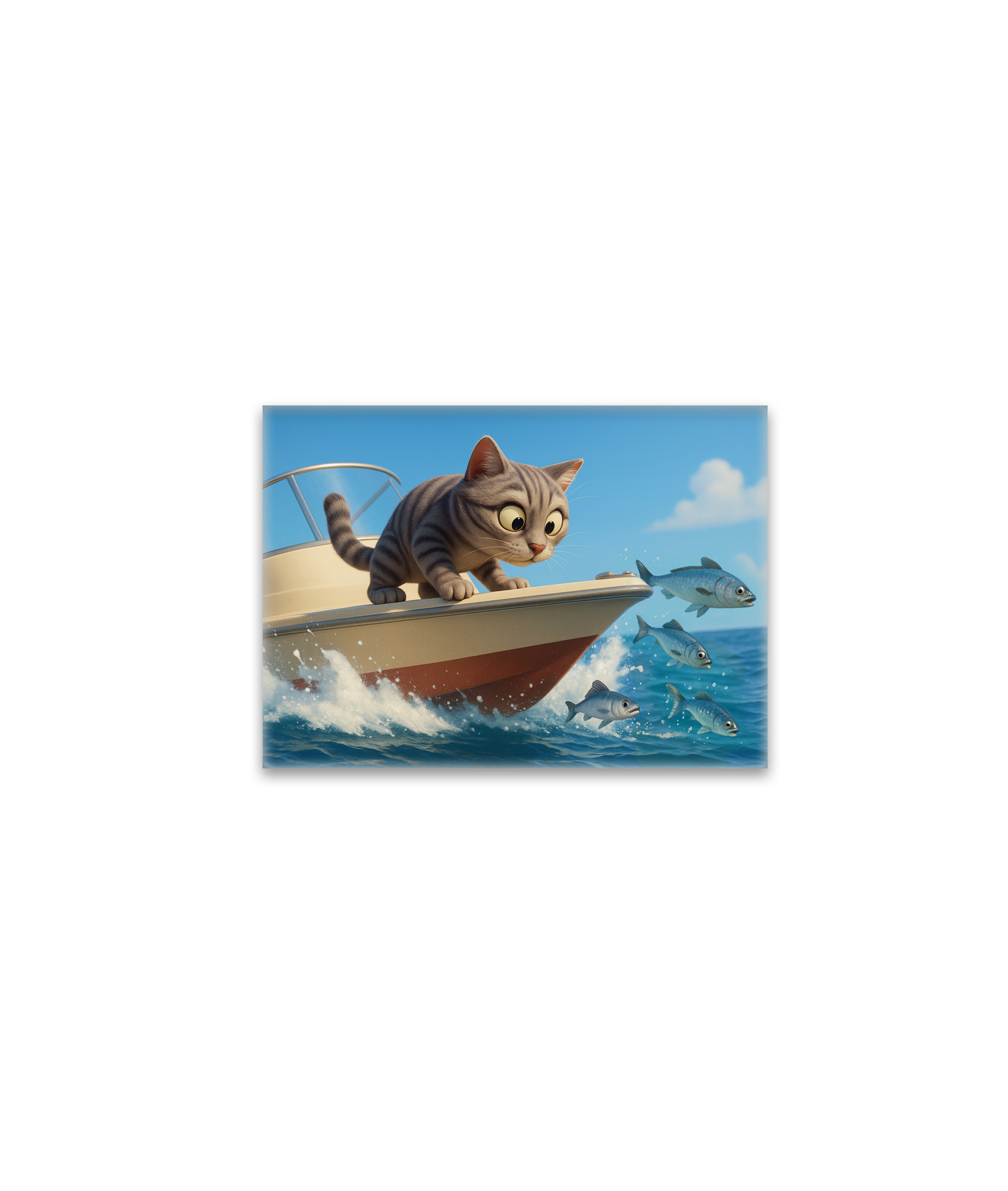 raxxa Glas-Magnet: Katze an Bord eines Bootes beobachtet Fische
