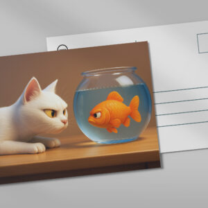 raxxa Postkarte: Sie werden keine Freunde - Katze und Fisch im Aquarium