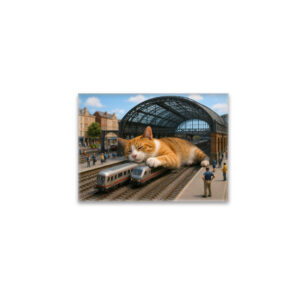 raxxa Glas-Magnet: Heute Verspätung. Katze schläft auf der Eisenbahn