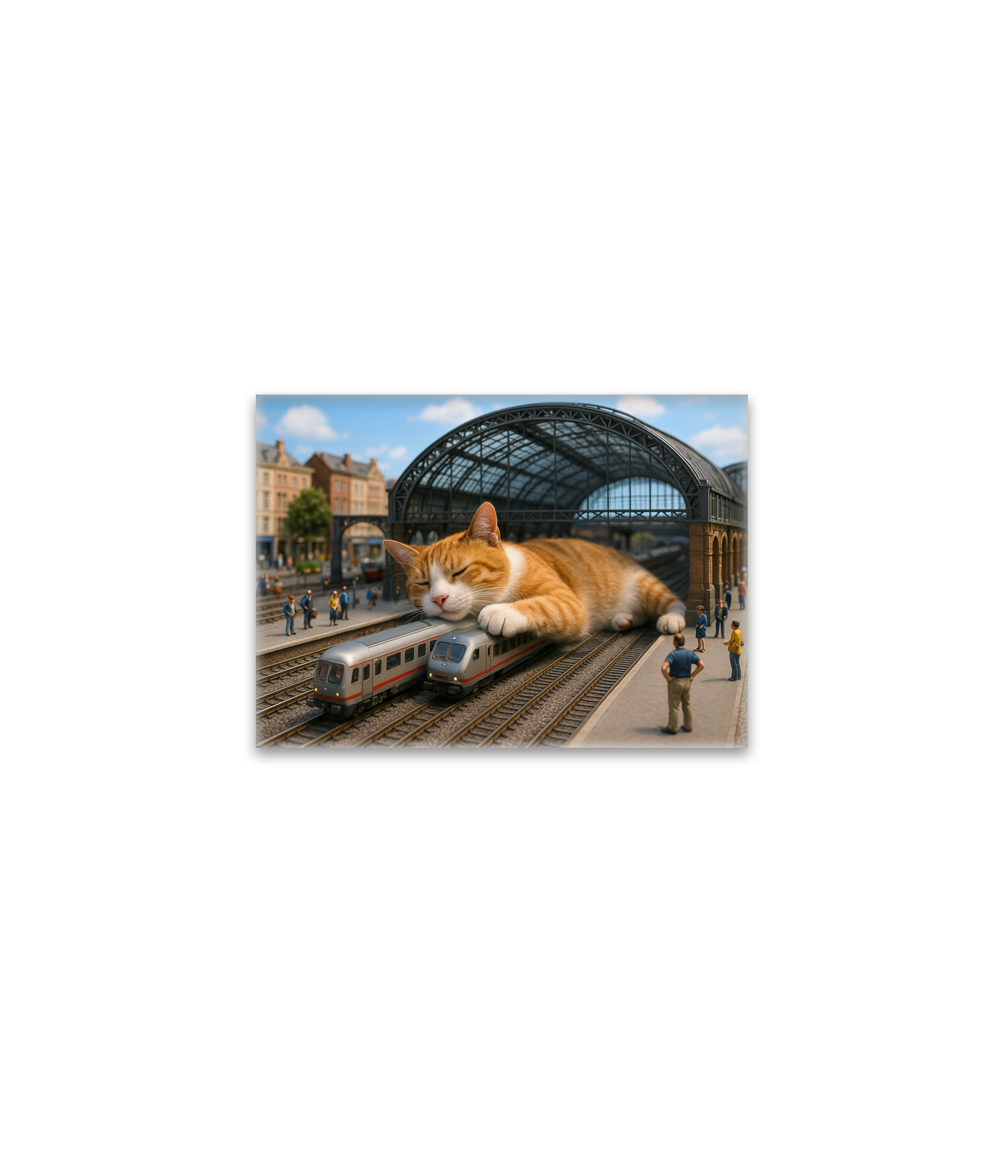 raxxa Glas-Magnet: Heute Verspätung. Katze schläft auf der Eisenbahn