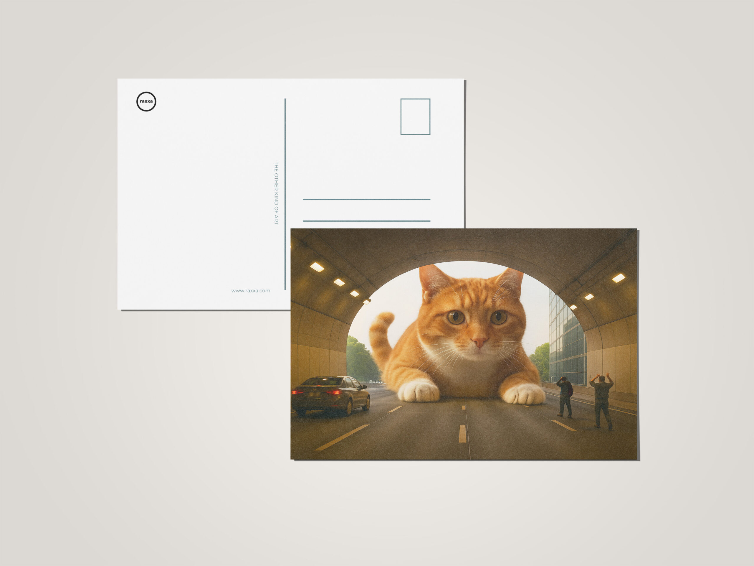 raxxa Postkarte: Mit Stau ist zu rechnen. Katze im Tunnel