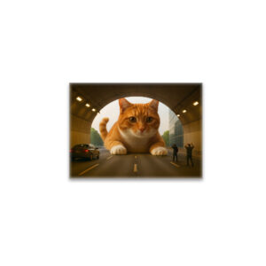 raxxa Glas-Magnet: Mit Stau ist zu rechnen. Katze im Tunnel