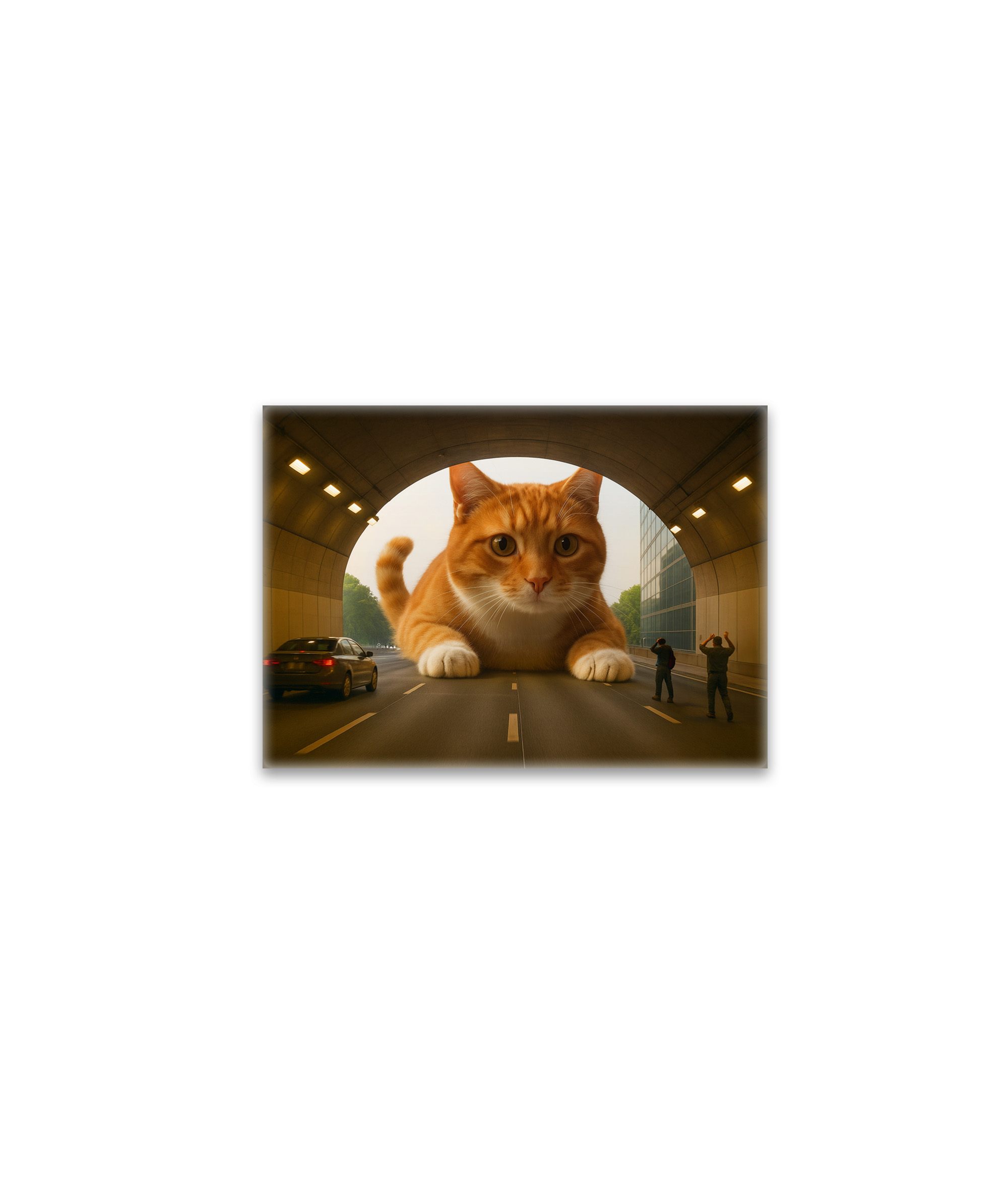 raxxa Glas-Magnet: Mit Stau ist zu rechnen. Katze im Tunnel