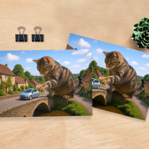 raxxa Postkarte: Katzen, die alles gern herunterwerfen - auf einer Brücke gefährlich
