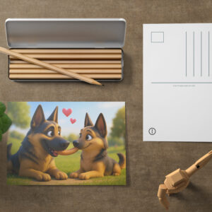 raxxa Postkarte: Schäferhund mit seiner großen Liebe und Wurstgeschenk