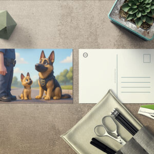 raxxa Postkarte: Schäferhund und Welpe beim Polizeidienst