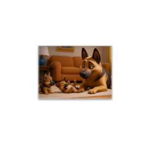 raxxa Glas-Magnet: Schäferhund mit seinen Welpen in der Wohnung