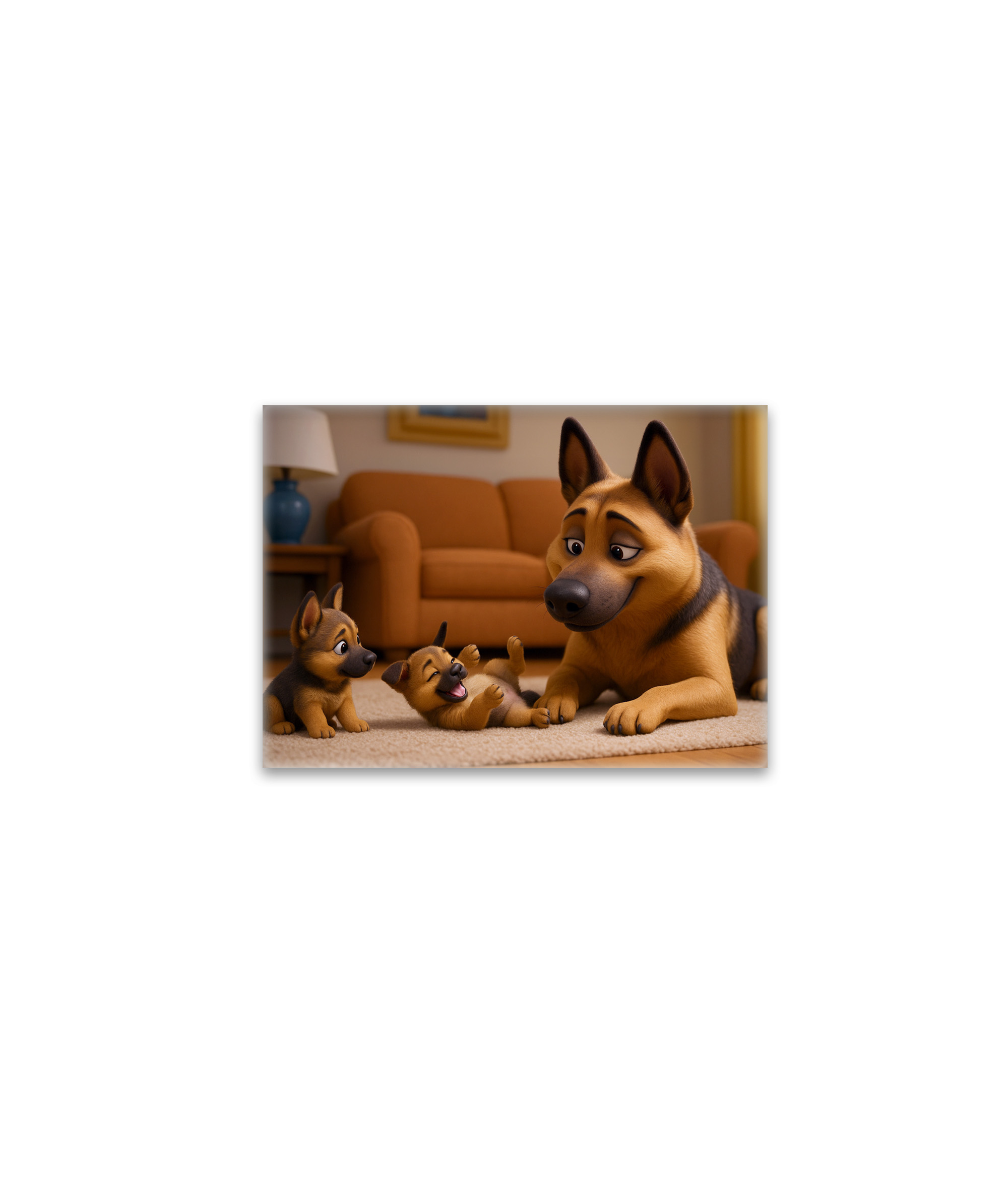 raxxa Glas-Magnet: Schäferhund mit seinen Welpen in der Wohnung
