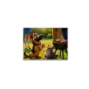 raxxa Glas-Magnet: Zwei Freunde beim grillen - Schäferhund und Kater