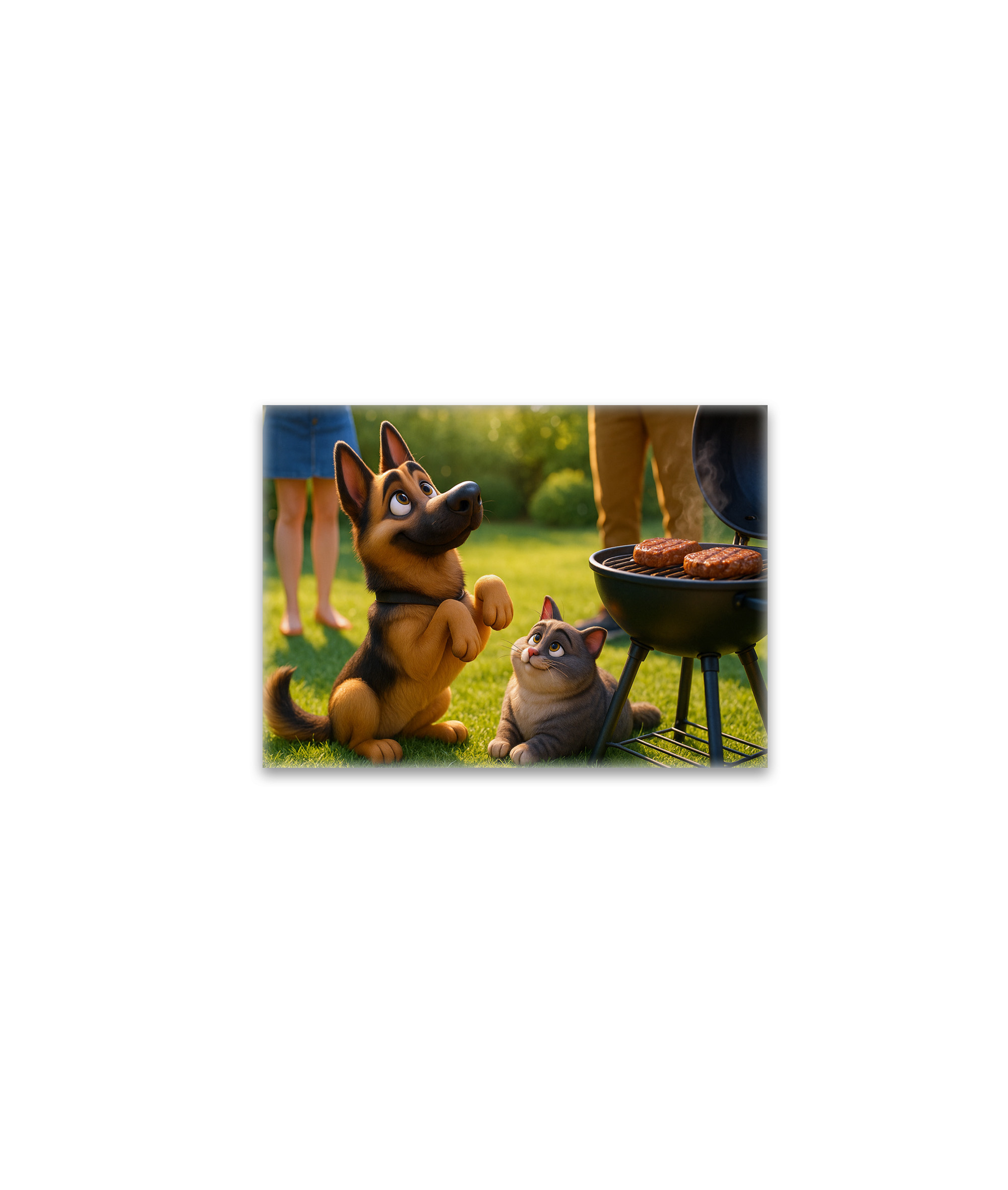 raxxa Glas-Magnet: Zwei Freunde beim grillen - Schäferhund und Kater