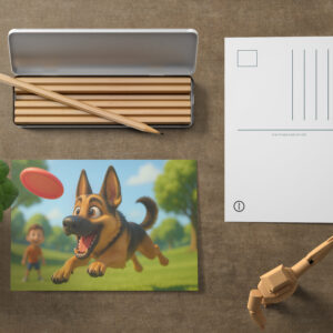raxxa Postkarte: Schäferhund beim Frisbee fangen