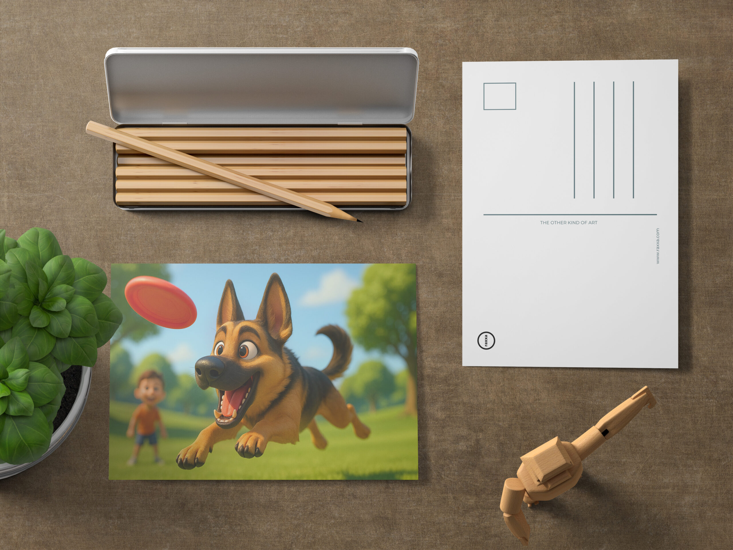 raxxa Postkarte: Schäferhund beim Frisbee fangen