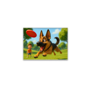 raxxa Glas-Magnet: Schäferhund beim Frisbee fangen