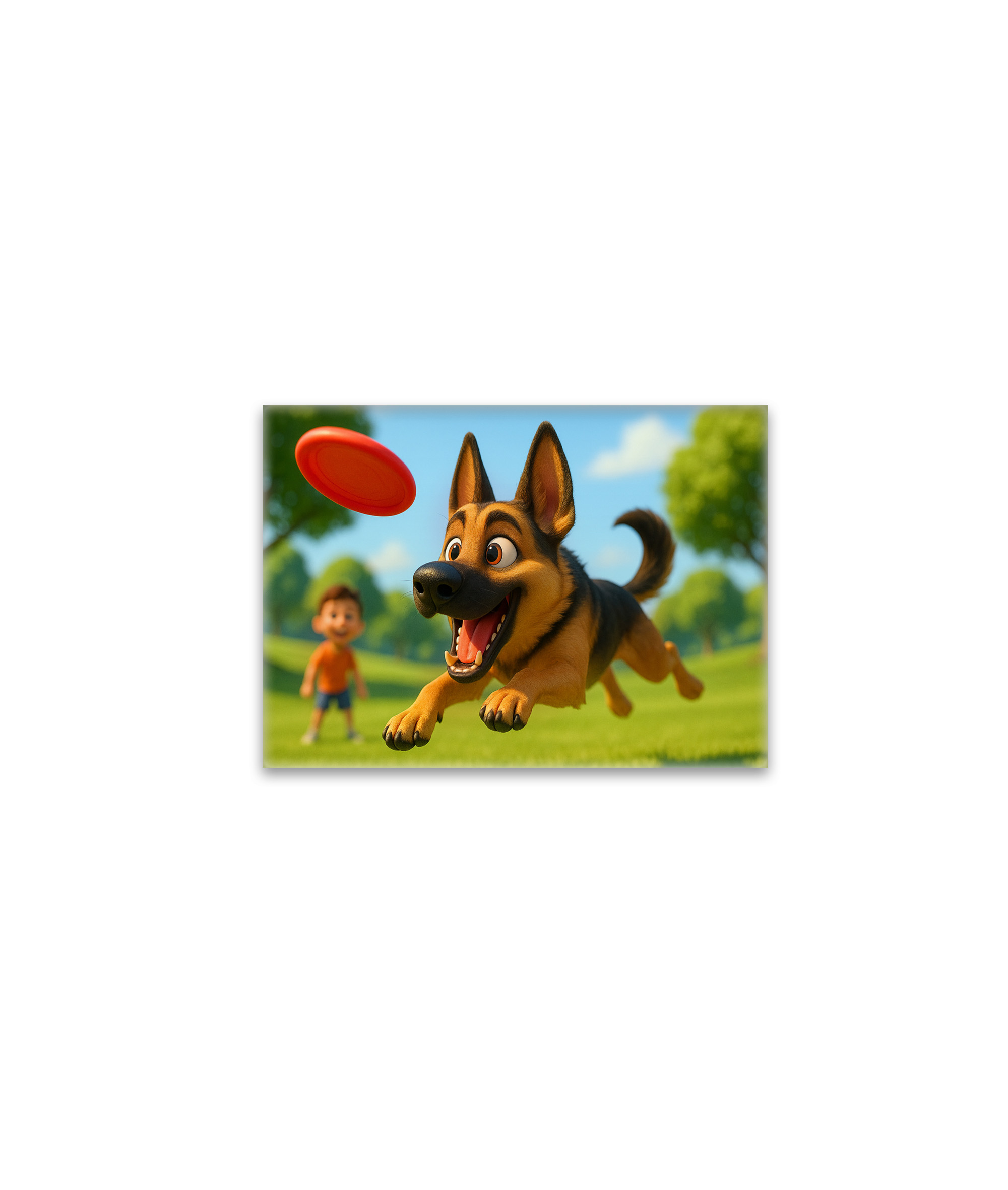 raxxa Glas-Magnet: Schäferhund beim Frisbee fangen