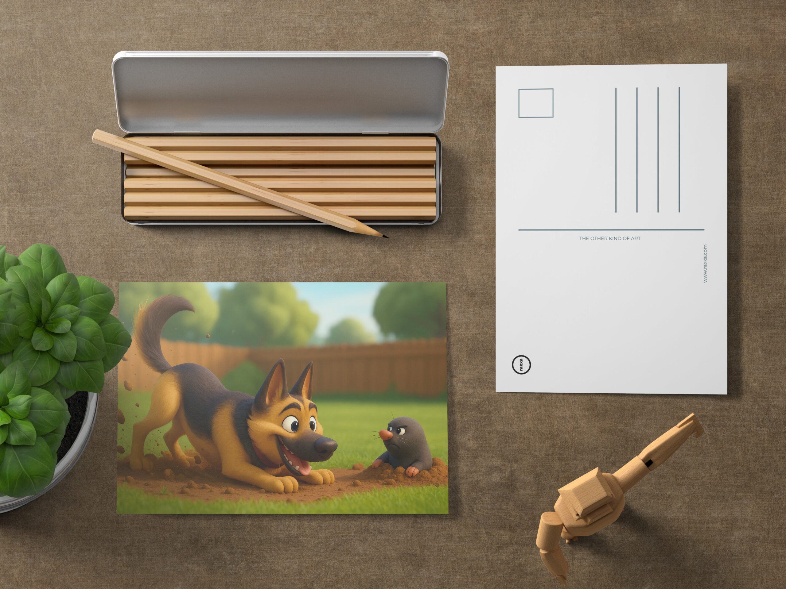 raxxa Postkarte: Schäferhund und genervter Maulwurf