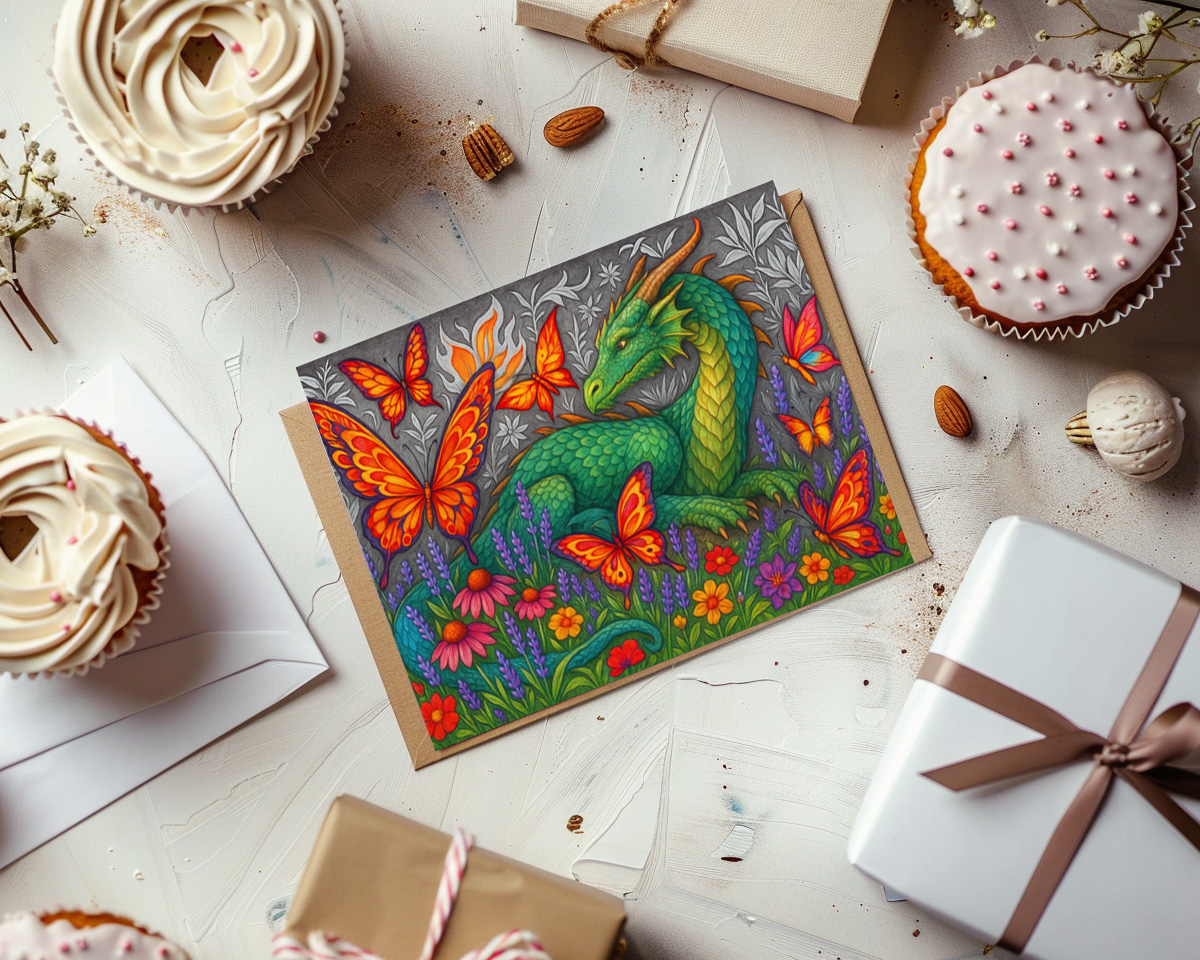 raxxa Postkarte: Lindwurm und Feuerfalter - mystische Wesen