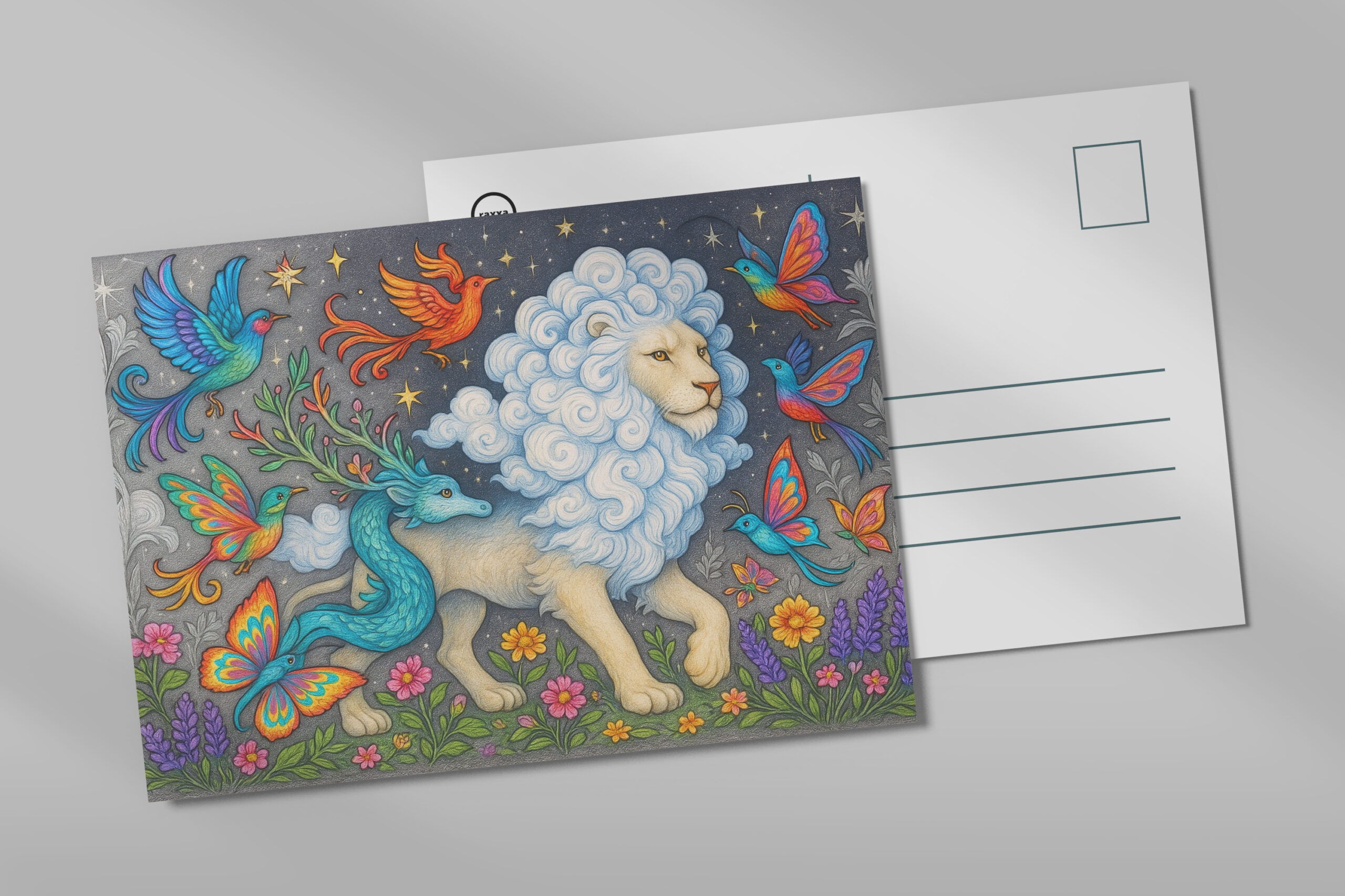 raxxa Postkarte: Wolkenlöwe und Traumvögel - mystische Wesen
