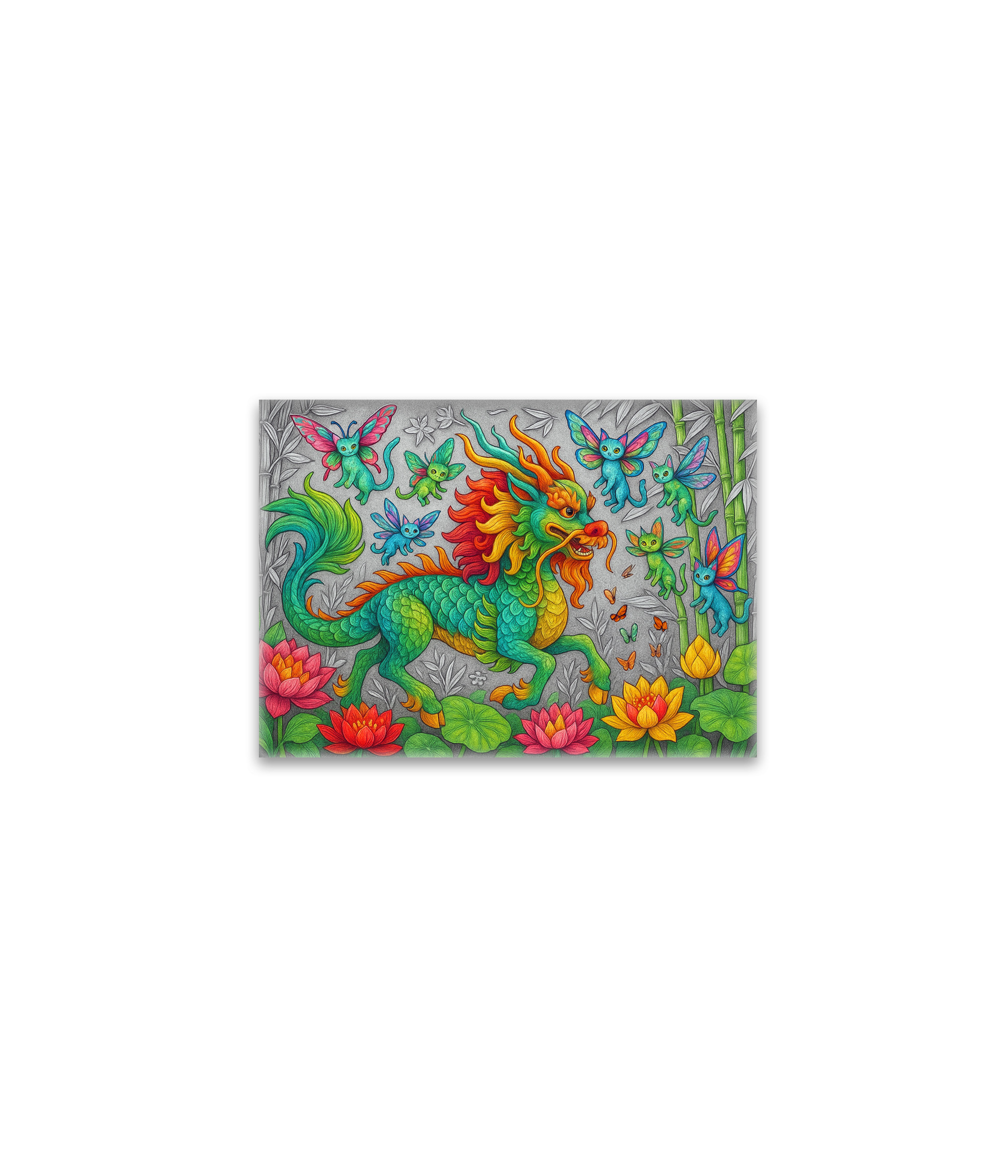 raxxa Glas-Magnet: Chinesischer Qilin und Libellenkatzen - mystische Wesen