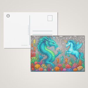 raxxa Postkarte: Wasserdrache und Seepferdchen-Einhorn - Wesen der Mystik