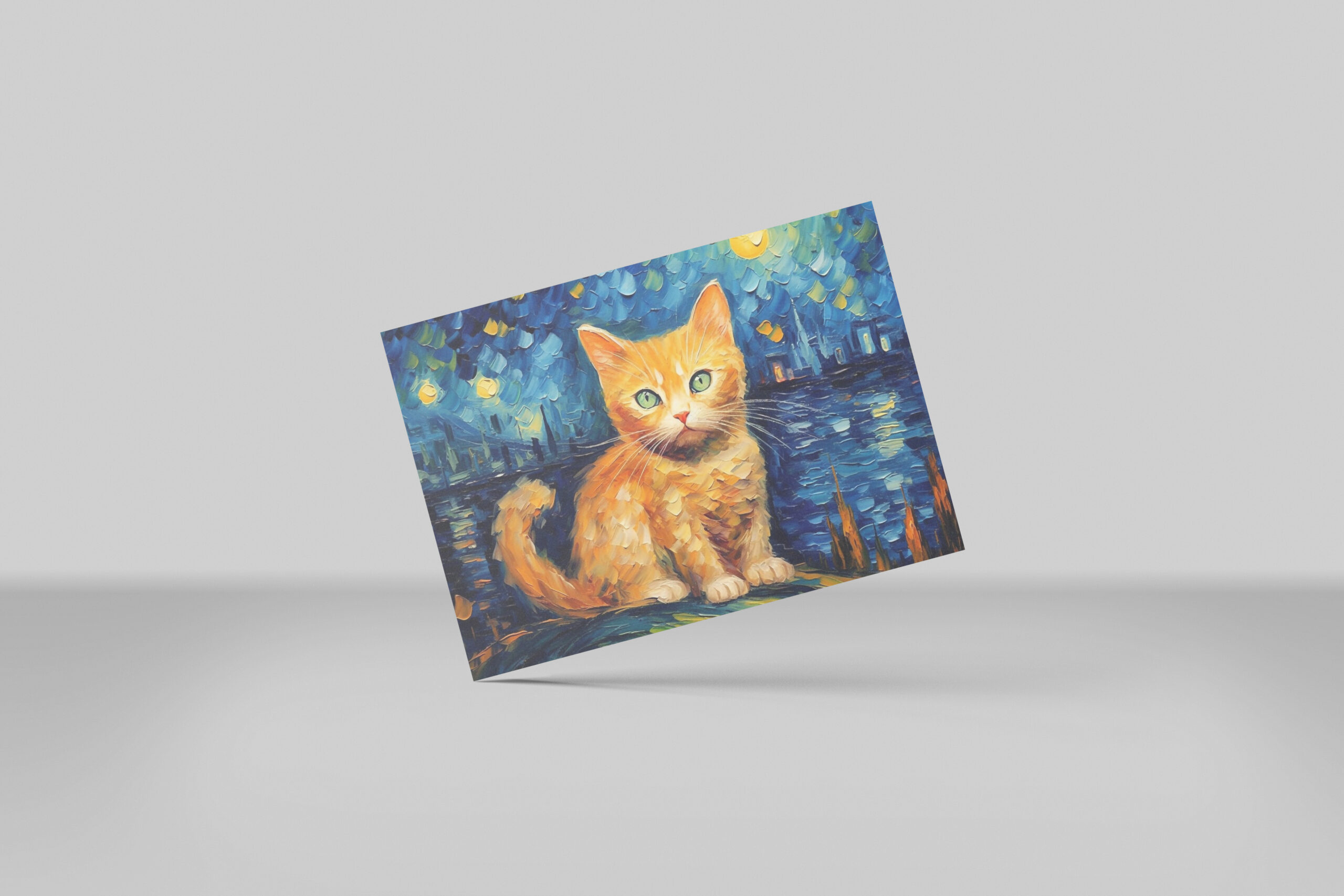 raxxa Postkarte: Drollige Katzenkunst Im Stil von Vincent van Gogh
