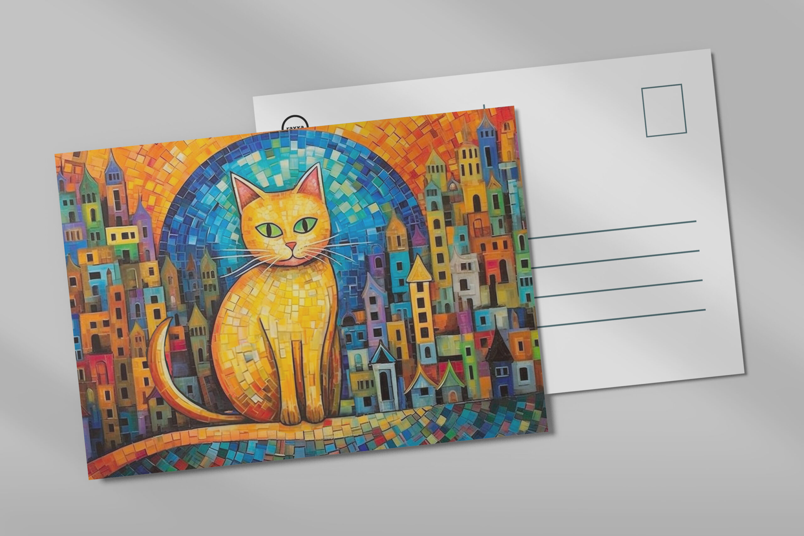 raxxa Postkarte: Fröhliche Katzenkunst Im Stil von Friedensreich Hundertwasser