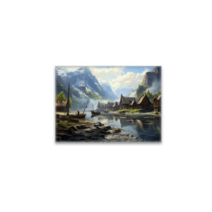 raxxa Glas-Magnet: Wikingerdorf mit Booten am Fluss