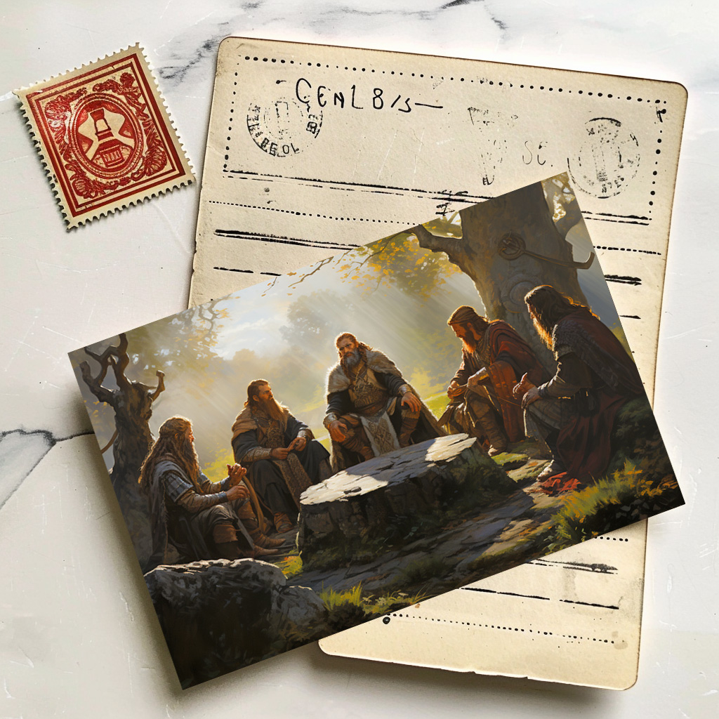raxxa Postkarte: Germanische Männer treffen sich zum Gespräch