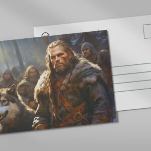raxxa Postkarte: Germanischer Mann mit Wolf und Kämpfern