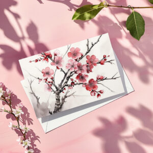 raxxa Postkarte: Pink Cherry Blossom Branch